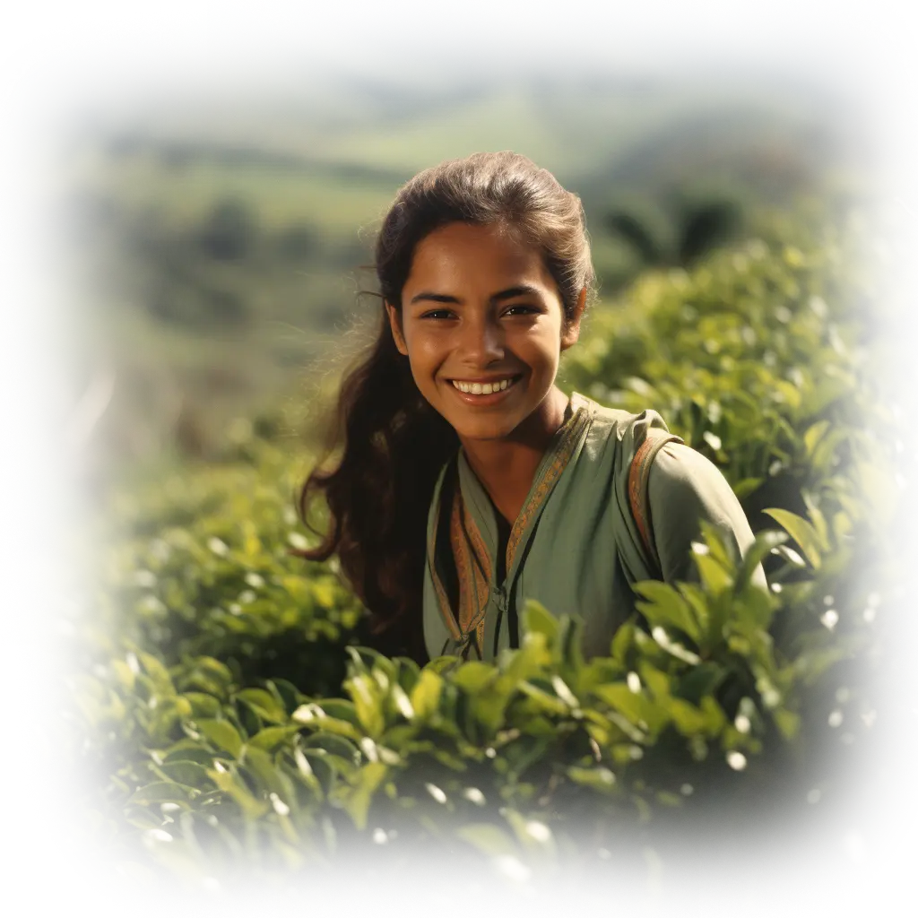 Chica feliz disfrutando en plantación de té